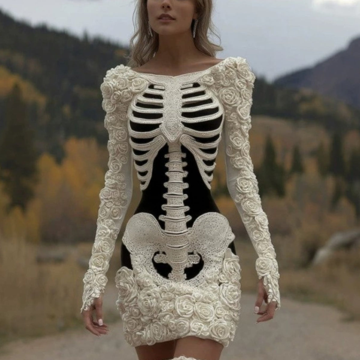 Women's Gothic 3D Skull Sweater - Retro Winter Warm Crewneck Sweater with Skull & Bone Pattern, Long Sleeve Hand Washable Fall Winter Sweater for Halloween Costume or Casual Outfit (Cozy Knitwear) SS69 23.69 Multicolor / XXL