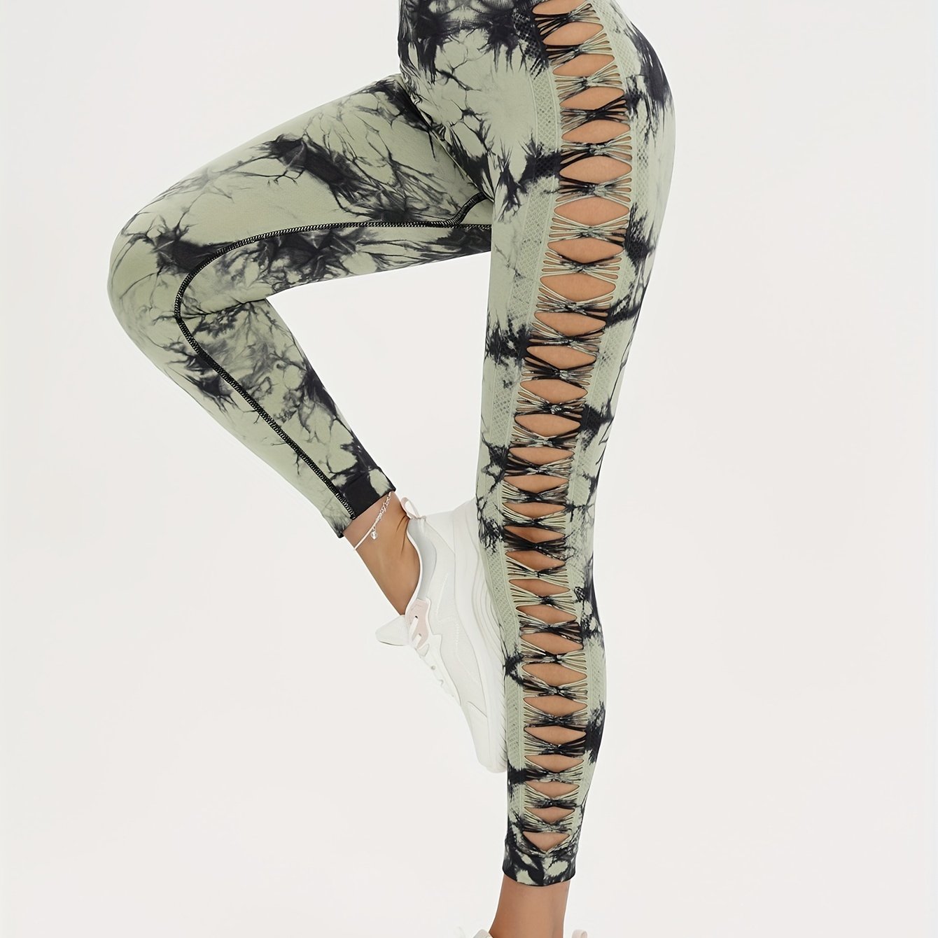 Seamless Lady Tie-Dye Yoga Pants, Side Hollow Butt Lift Workout Fitness Tights, Jogging Sports Leggings, Gym Clothing - SS69