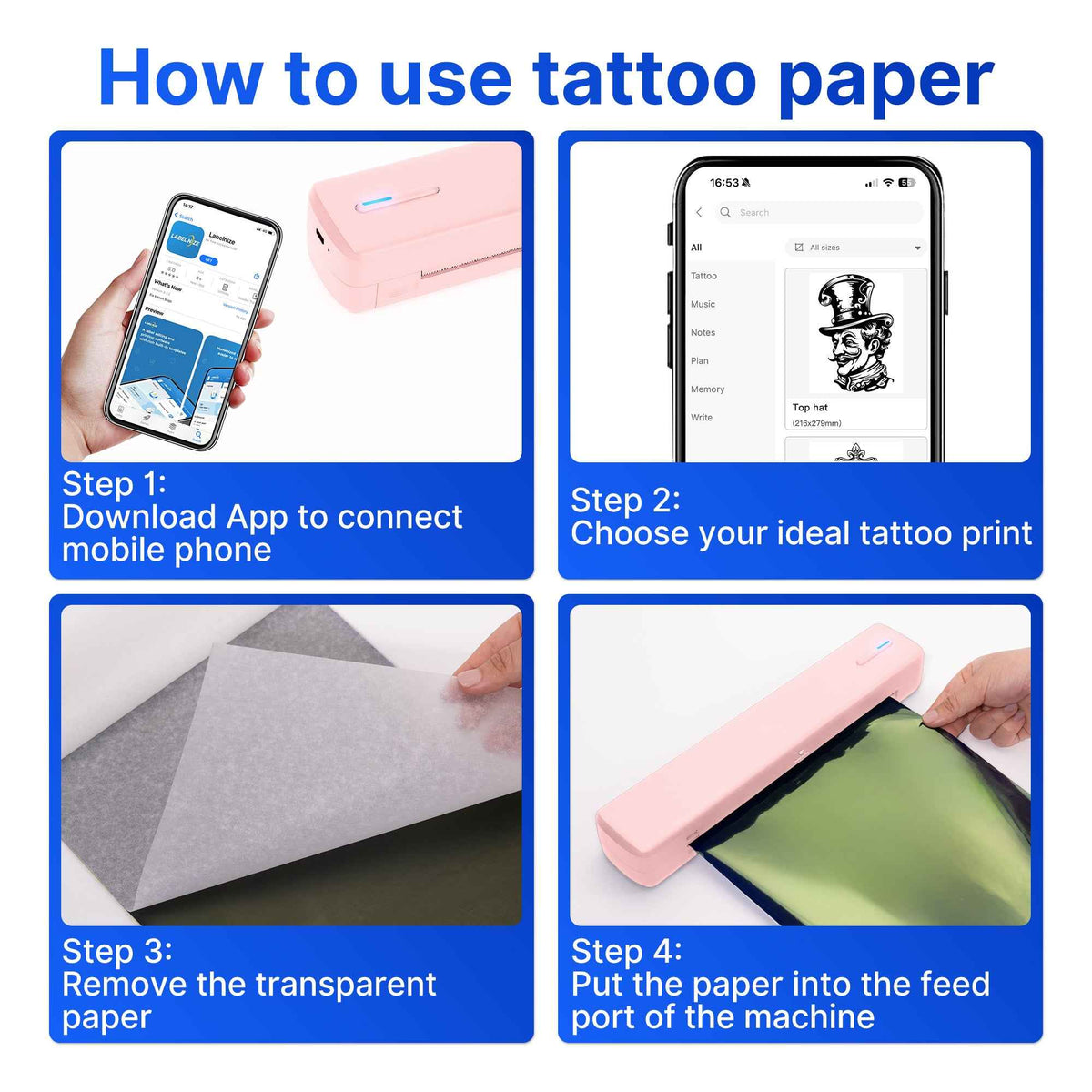 Portable Printer Wireless For Travel, Thermal Printer Inkless, Small Compact Printer Support Folding Paper/rolling/tattoo paper, Work With Laptop Phone And Pad