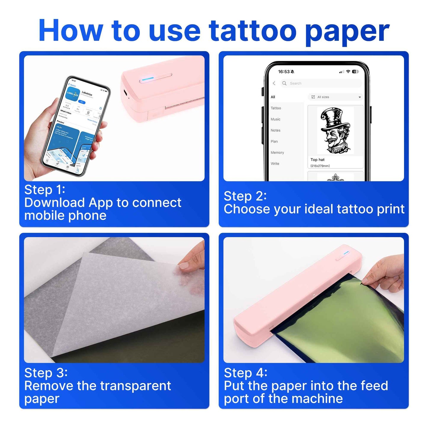 Portable Printer Wireless For Travel, Thermal Printer Inkless, Small Compact Printer Support Folding Paper/rolling/tattoo paper, Work With Laptop Phone And Pad