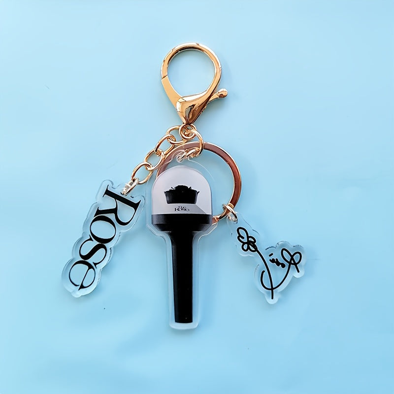 KPOP Rose Lightstick Keychain Acrylic Double-sided Transparent Bag Key Pendant Accessories Creative Star Peripheral SS69 7.69 ROSE1