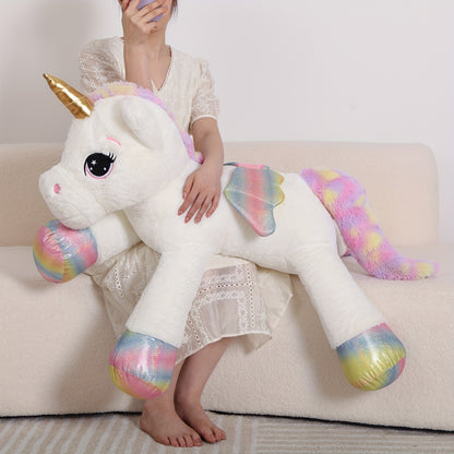 Giant Unicorn Plush Toy, White Soft & Cuddly Stuffed Animal with Rainbow Mane, Playful Design, Perfect Birthday Christmas or Halloween Gift for Youngsters Girlfriend or Boys, 44", Cozy Body Pillow, Best for Christmas Perfect
