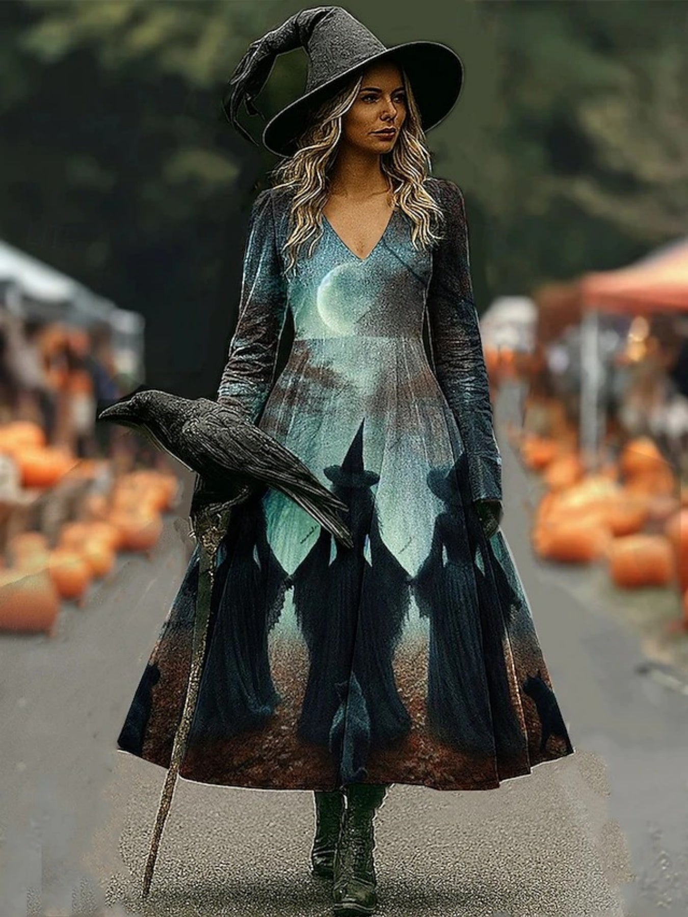 Women'S Gothic Victorian-Inspired V-Neck Long Dress with Ruffled Hem & A-Line Silhouette - Warm Breathable Winter Dress, Loose-Fit Long Sleeve Elegant Party & Everyday Outfit in Deep Purple & Black, Sizes XS-XXL for Themed Ev SS69