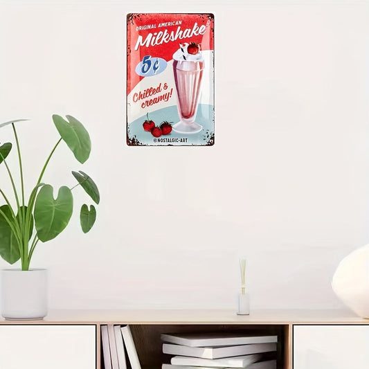 2D Flat, 1pc 2D Flat Vintage Milkshake Metal Sign - Retro USA Diner Decor, Perfect Gift for Nostalgia Enthusiasts, Durable Iron Wall Art, 12X8 Inches/30X20cm, Perfect for Room Decor SS69