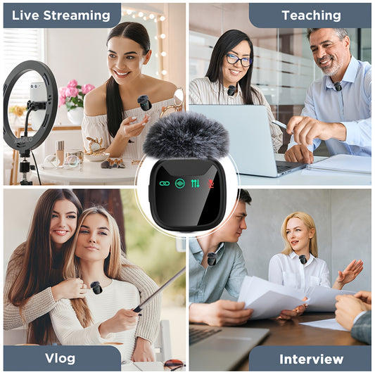 Professional Dual Wireless Lavalier Microphone with LED Charging Case, Suitable for Smartphones, Laptops, Recording Videos, Live Streaming, Interviews, and  Blogs