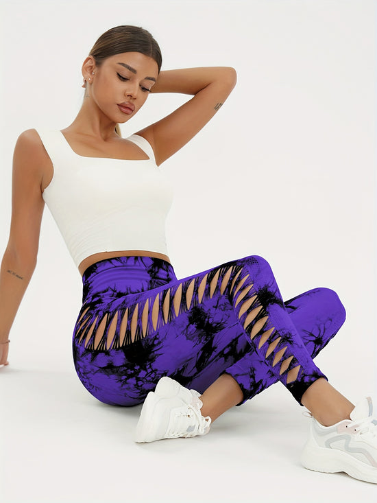 Seamless Lady Tie-Dye Yoga Pants, Side Hollow Butt Lift Workout Fitness Tights, Jogging Sports Leggings, Gym Clothing - SS69