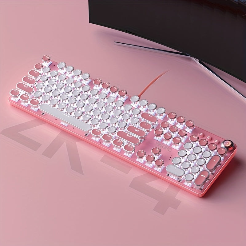 YINDIAO Pink Mechanical Keyboard with Cherry Switches - Retro Punk Design, Backlit Gaming Keyboard for Office & Home Use, Office Keyboard | Pink Keyboard | Nonslip Texture SS69 40.69 White Powder Double Matching Color [Green Axis]