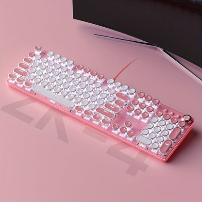 YINDIAO Pink Mechanical Keyboard with Cherry Switches - Retro Punk Design, Backlit Gaming Keyboard for Office & Home Use, Office Keyboard | Pink Keyboard | Nonslip Texture SS69 40.69 White Powder Double Matching Color [Green Axis]