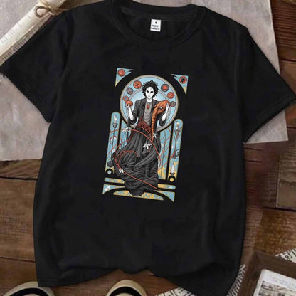 Women's Gothic Sandman Graphic T-Shirt - Tim -Inspired Dreaming Sandman Holding Mask Print, Black Short Sleeve Round Neck Casual Summer Top, Medium-Stretch Machine-Washable Fabric for Themed Events & Casual Attire SS69 15.69 Black / XXL