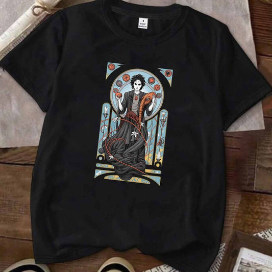 Women's Gothic Sandman Graphic T-Shirt - Tim -Inspired Dreaming Sandman Holding Mask Print, Black Short Sleeve Round Neck Casual Summer Top, Medium-Stretch Machine-Washable Fabric for Themed Events & Casual Attire SS69 15.69 Black / XXL
