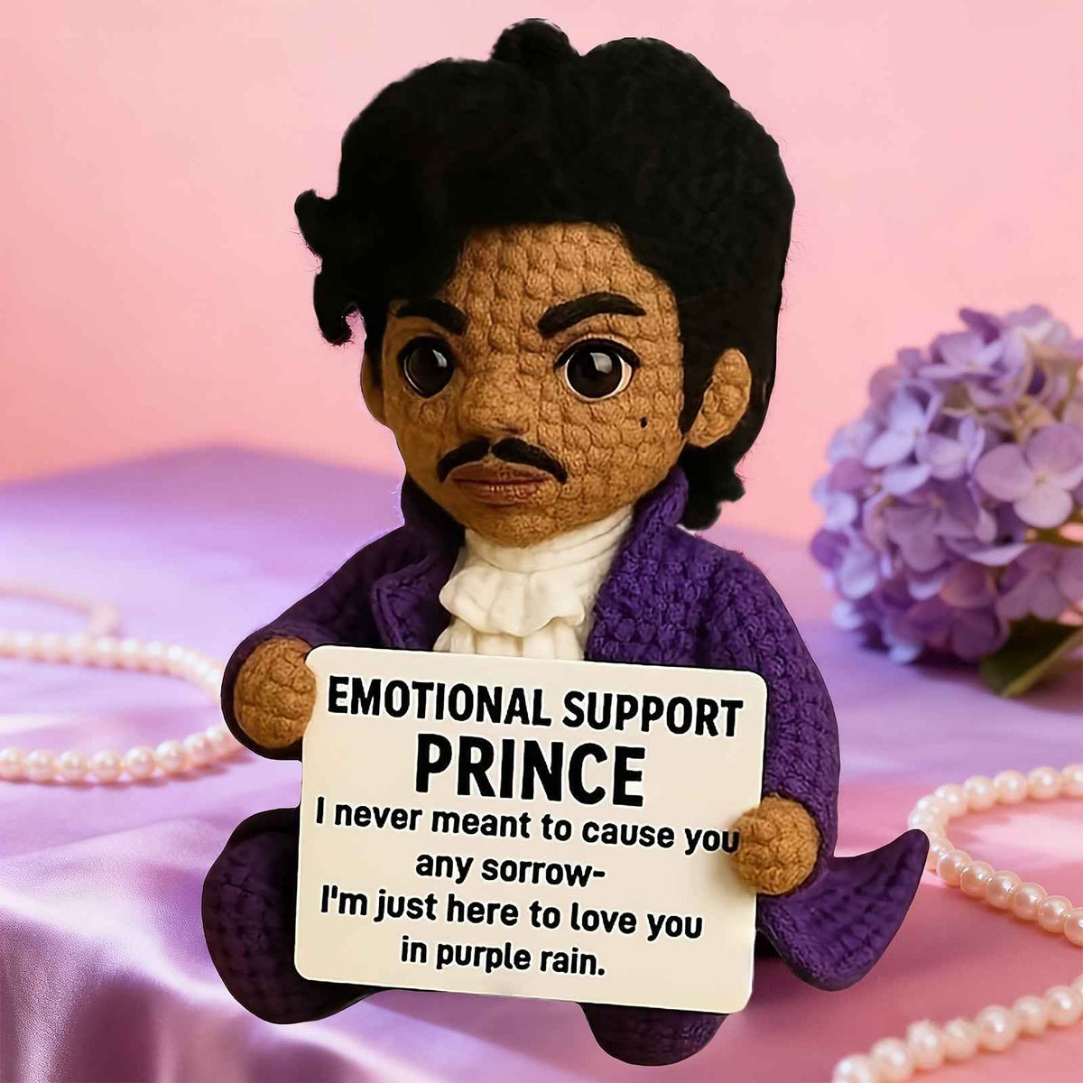 1pc Handmade Crocheted Emotional Support Doll with Expressive Eyes & Smile - Soft Polyester Plush with Positive Affirmation Card, Collectible Gift for Women, Music Lovers, Graduation, Christmas, Birthdays, Coworkers - No Batt