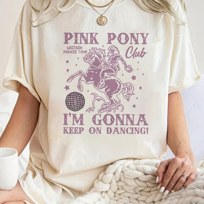 Women's Retro Western Cowgirl Graphic T-Shirt - "Pink Pony Club" Design, Short Sleeve Crew Neck, Casual & Comfortable, Perfect Gift for Friends and Family, Allseasons Top | Playful Graphic Tee | Durable Print Top, Ladies T Sh SS69 13.69 Apricot / XXL