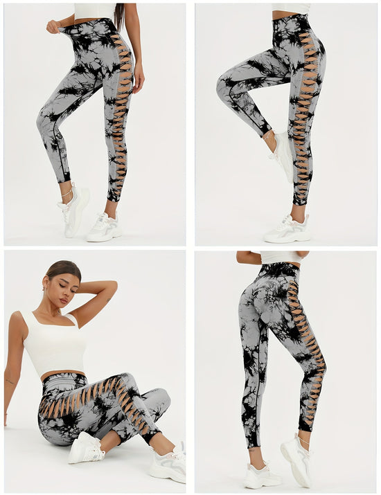 Seamless Lady Tie-Dye Yoga Pants, Side Hollow Butt Lift Workout Fitness Tights, Jogging Sports Leggings, Gym Clothing - SS69