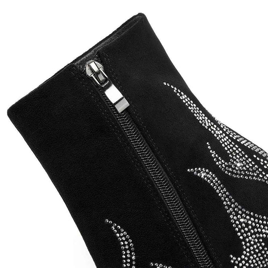 Women'S Pointed High Heeled Rhinestone Booties