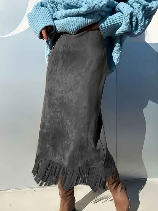 Plus Size, Women's Plus Size Elegant Bell Skirt with Fringe Hem - Full-Length Flowing Skirts for Fall/Winter, Machine Washable Solid Color Dress, Casual to Dressy Outfits (Office Wedding Party Wear) - Comfortable Fit & Year-R