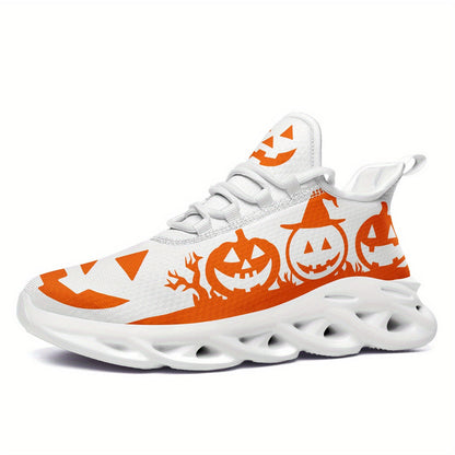 Women's Halloween Sneakers - Orange Pumpkin Jack-o'-Lanterns, Lace-Up Trick Treat Shoes, Plus Size Available - All-Season Casual Shoes for Halloween Parties, Casual Attire & Costume Outfits - Lightweight EVA Sole for Fall Fes SS69 39.69 FN003-25023124-1w / US 12.5