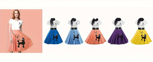 [Retro Skater Dress] Retro Poodle Print Women's Skater Dress | Vintage High Waist Rockabilly Swing Tee Cute Dresses SS69