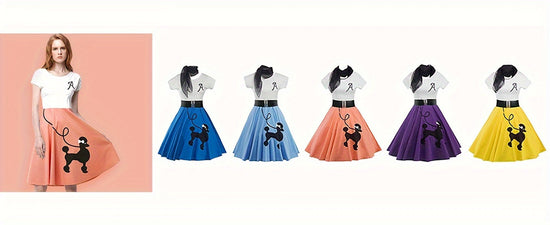 [Retro Skater Dress] Retro Poodle Print Women's Skater Dress | Vintage High Waist Rockabilly Swing Tee Cute Dresses SS69