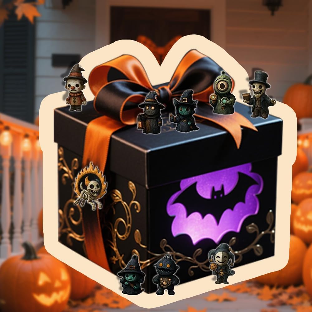 31 Nights of Fright Halloween Countdown Box with Figurines - Spooky Resin Advent Calendar, 2025 Gift Box with Hanging Charms & Mini Decorations, No Electricity Needed, Perfect for Halloween Party Favors, Halloween Decorations SS69