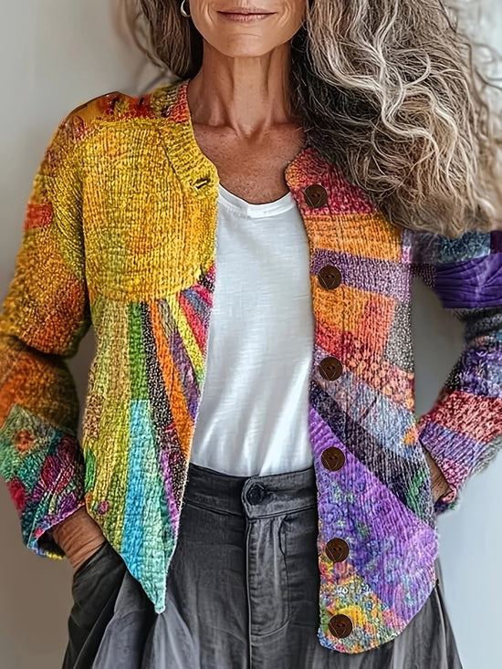 Vibrant Rainbow Print Open Cardigan - 3D Full-Sleeve Polyester Knit with Round Neck & Button Closure, Hand Wash or Dry Clean, All-Season Young Style, Casual Wear Cardigan | Youthful Style Cardigan | Microelastic Fabric, Light SS69