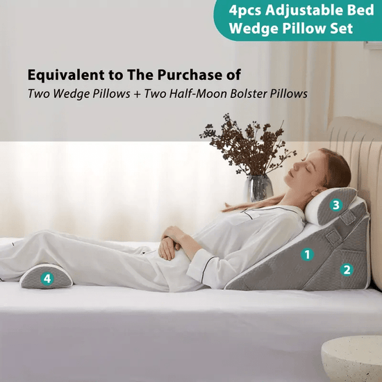 [3pcs Foam Pillows] 3pcs Foam Pillows 3pcs Polyurethane Foam Bed Wedge Pillows | Adjustable Contour Support, Anti- Snoring, Acid Reflux, Medium- Soft Gray Pillow Covers, Machine Washable, Back Alleviation, Contoured Pillow De