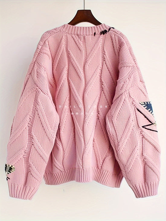 Fashionable Lazy Wind Embroidered Sweater Women's Autumn Winter 2024 New Letter Design Sense Loose Knit Sweater Jacket SS69