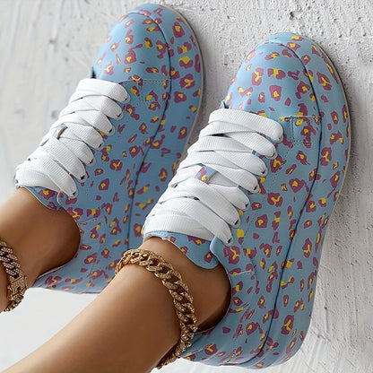 Casual Chic) Women's Vibrant Graffiti Print Lace-Up Sneakers - Low Top, Round Toe, All-Season Casual Shoes with Rubber Sole and Faux Cover Interior, Ladies Shoes SS69 39.69 Bright Steel Blue / US 10