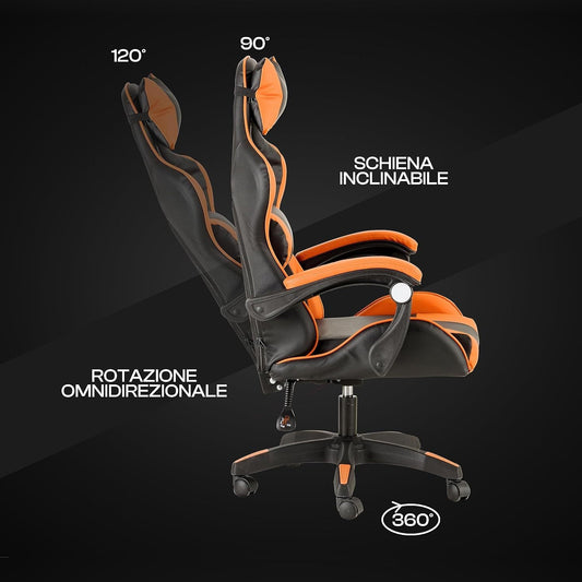 Baroni Home Gaming Chair, Ergonomic Office Chair with Adjustable Backrest, Headrest And Lumbar Support SS69