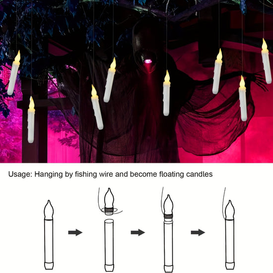 [Magic Wand Floating Candles] 12 Floating Candle Lights | Non Battery Magic Wand LED Remote Control Electronic Candles for Halloween, Christmas, Party, Wedding, Home, Desktop Decoration SS69