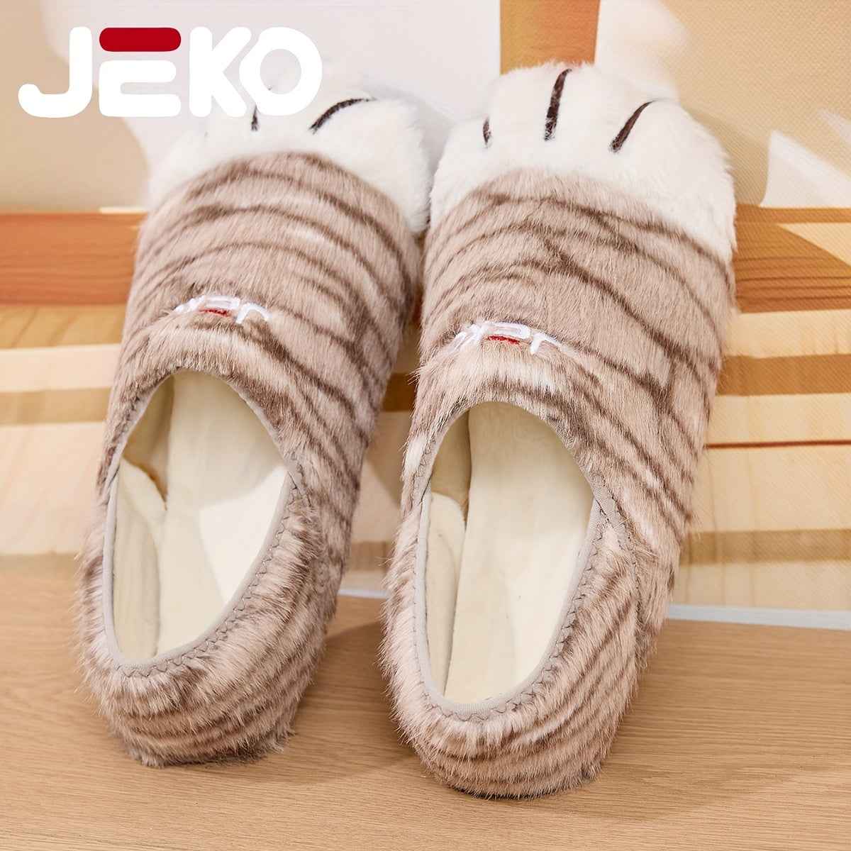 JEKO Men's Winter Warm Slip-On /Outdoor Slippers with Tiger & Cat Animal Print, Soft Fabric & Sole, Low-Top Round Toe Design for Gym, Yoga, Dance, Home - Cute & Trendy for all-Foot Coverage (Brand: JEKO)