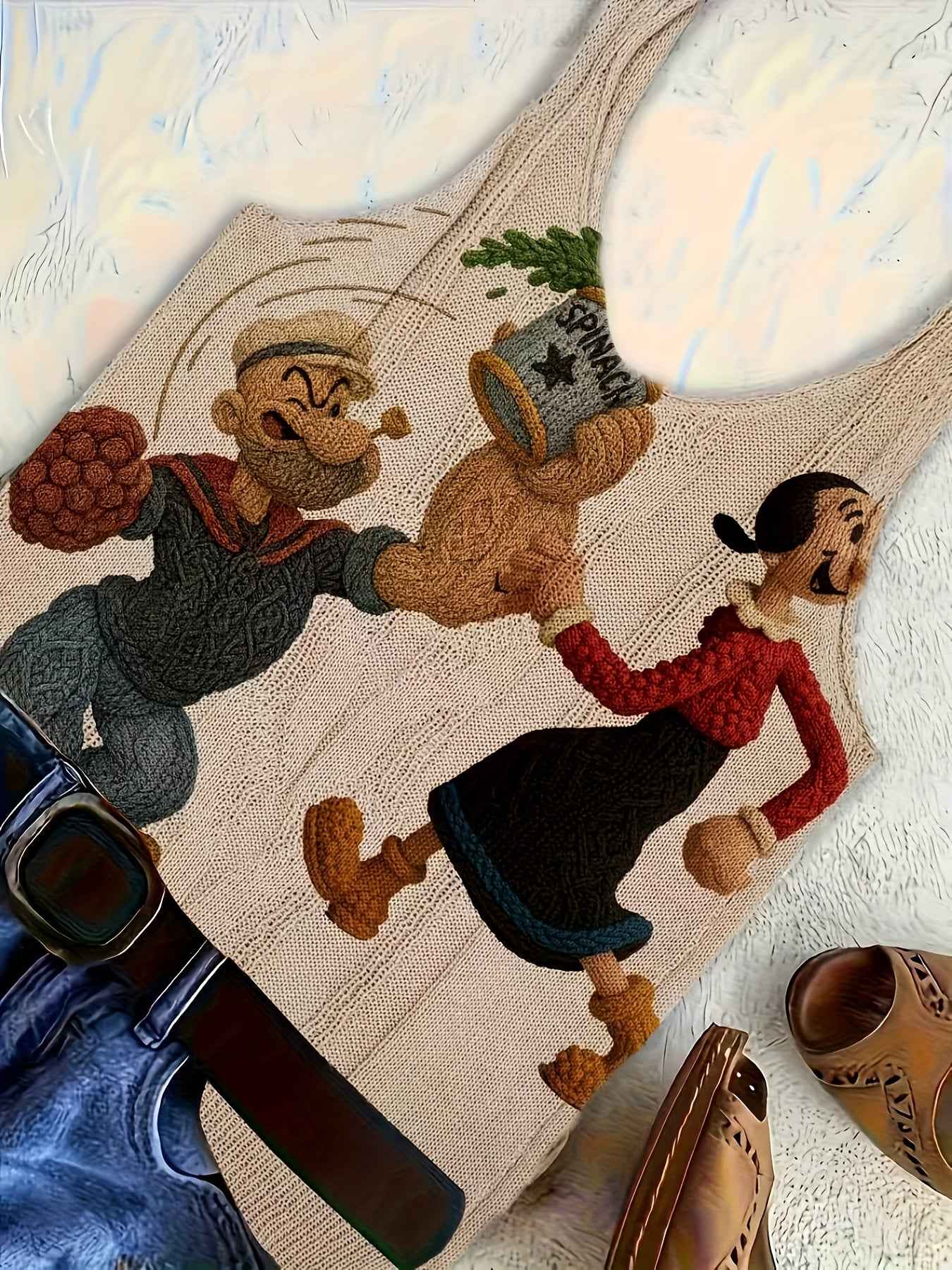 2D Printed Women's Fashion Off-Shoulder Trendy Anime Character Pattern Vest Style