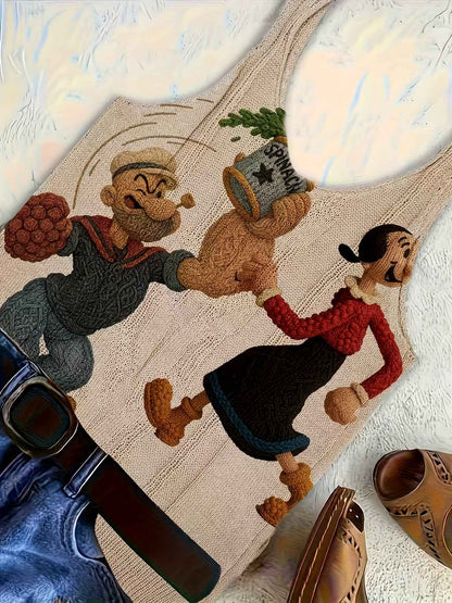 2D Printed Women's Fashion Off-Shoulder Trendy Anime Character Pattern Vest Style