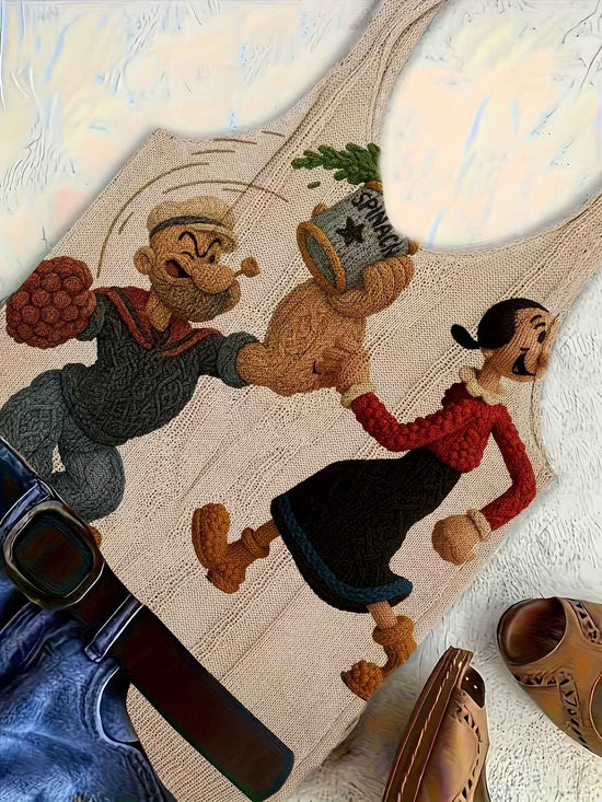 2D Printed Women's Fashion Off-Shoulder Trendy Anime Character Pattern Vest Style