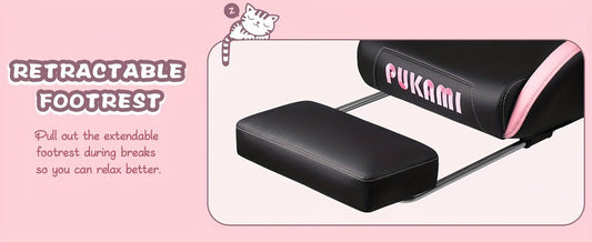 Ergonomic Faux Leather Gaming Chair with Cute Cat Ears, Black & Pink - Cozy Computer Chair with Lumbar Support & Footrest for Teens and Adults, Game Chair - SS69