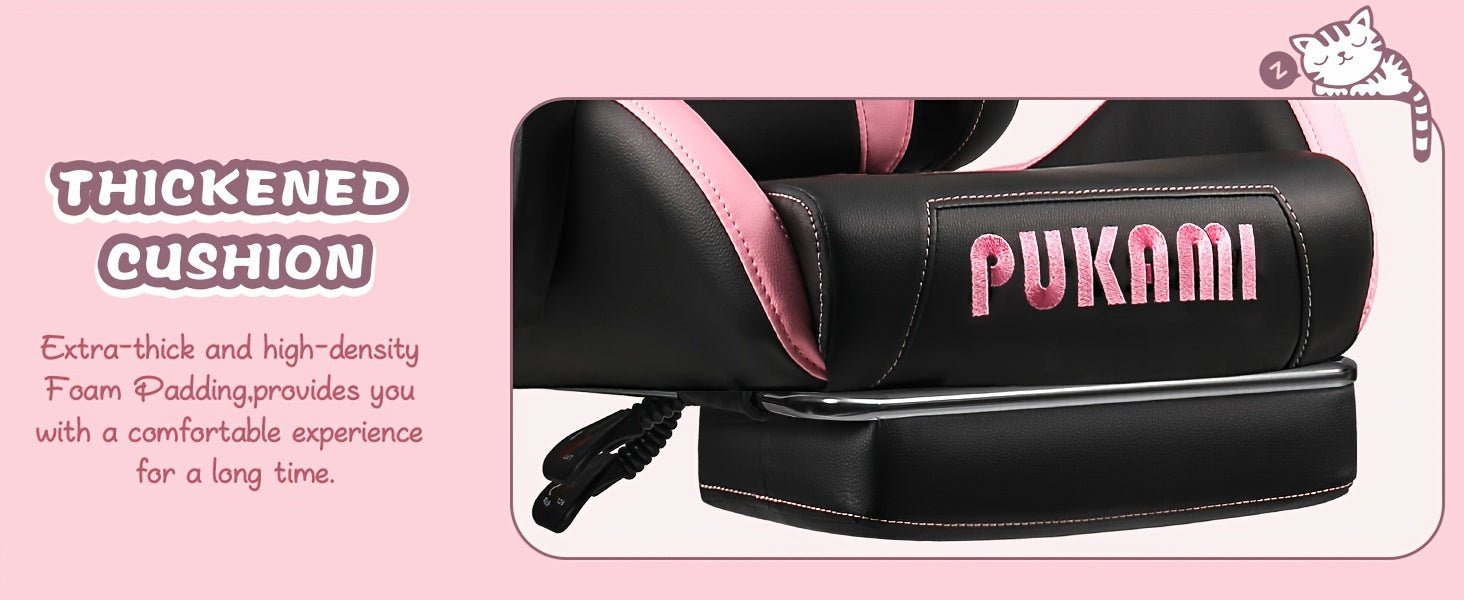 Ergonomic Faux Leather Gaming Chair with Cute Cat Ears, Black & Pink - Cozy Computer Chair with Lumbar Support & Footrest for Teens and Adults, Game Chair - SS69
