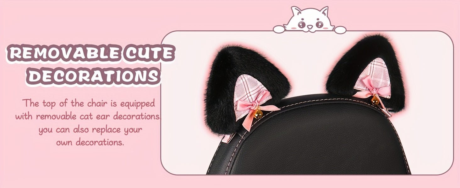 Ergonomic Faux Leather Gaming Chair with Cute Cat Ears, Black & Pink - Cozy Computer Chair with Lumbar Support & Footrest for Teens and Adults, Game Chair - SS69
