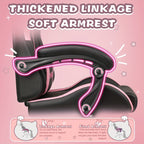 Ergonomic Faux Leather Gaming Chair with Cute Cat Ears, Black & Pink - Cozy Computer Chair with Lumbar Support & Footrest for Teens and Adults, Game Chair - SS69