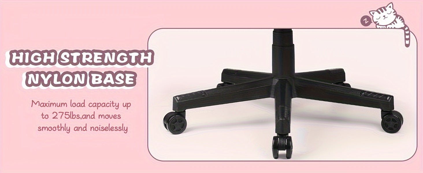 Ergonomic Faux Leather Gaming Chair with Cute Cat Ears, Black & Pink - Cozy Computer Chair with Lumbar Support & Footrest for Teens and Adults, Game Chair - SS69