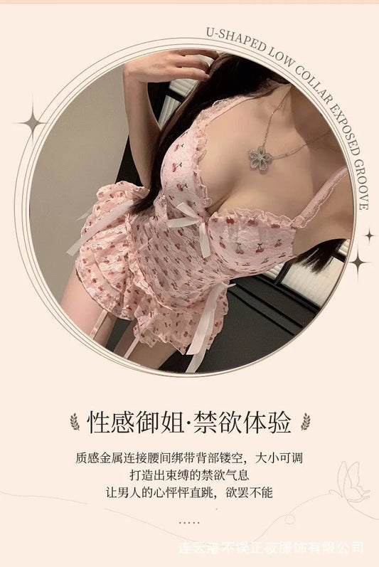 Exotic Summer Fashion Women's Clothing 2024 New Sweet and Cute Girl Style Bow Decoration Cherry Print Lace Elegant Dress LLV3 - SS69