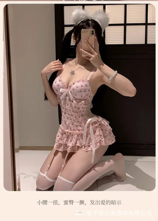 Exotic Summer Fashion Women's Clothing 2024 New Sweet and Cute Girl Style Bow Decoration Cherry Print Lace Elegant Dress LLV3 - SS69