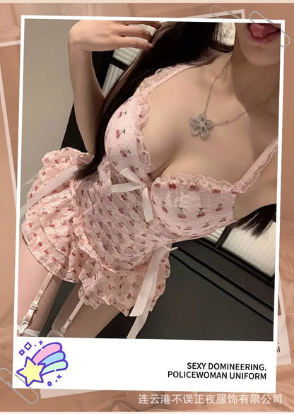 Exotic Summer Fashion Women's Clothing 2024 New Sweet and Cute Girl Style Bow Decoration Cherry Print Lace Elegant Dress LLV3 - SS69