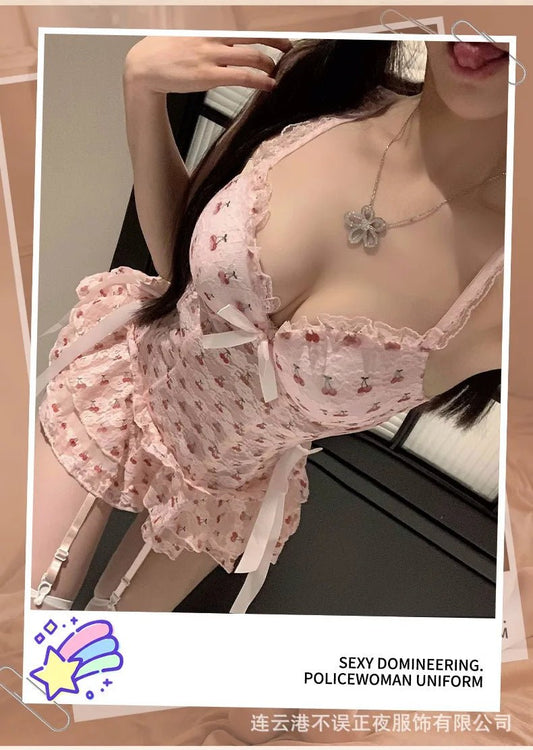 Exotic Summer Fashion Women's Clothing 2024 New Sweet and Cute Girl Style Bow Decoration Cherry Print Lace Elegant Dress LLV3 - SS69