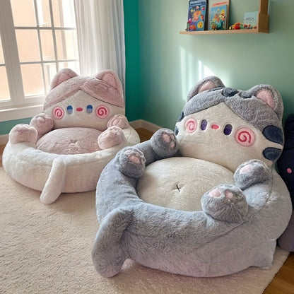 [Extra Large Cozy Cat Lounger] 1pc Cozy Plush Cat Lounger Chair, Extra Large Thick Cushioned Kitty Bed With Soft Polyester Fiber, Multi - Use Office, Car, Sofa, Meditation Pillow, Reading And Gaming Support Pad - SS69