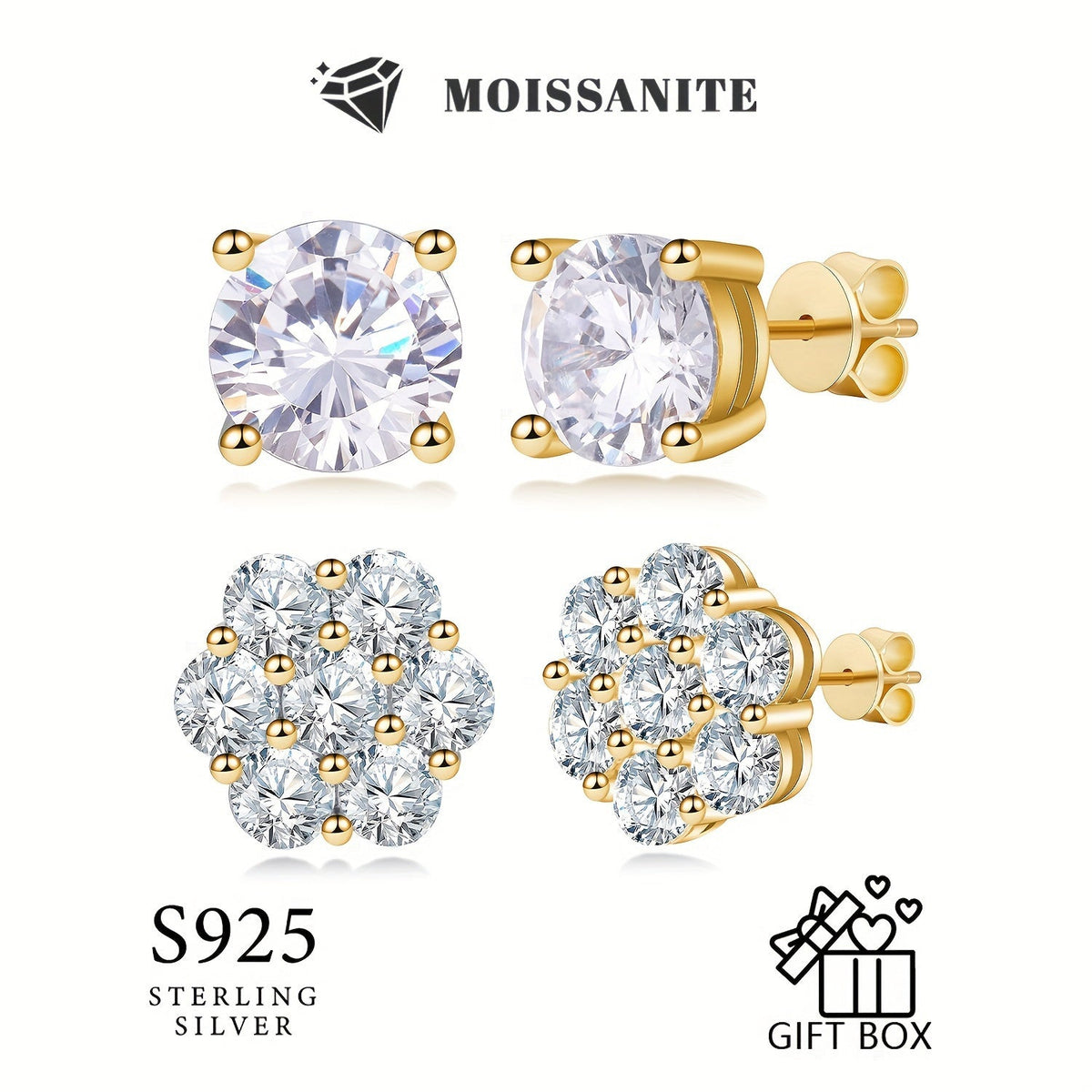 Moissanite Earrings, 4.2 Carat D Color VVS1 Flower Cut Diamond Moissanite Earrings, 925 Sterling Silvery Earrings, 18K White Gold Plated Fine Jewelry Earrings SS69
