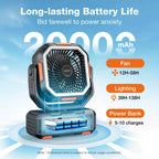New Style 20000mAh Rechargeable Camping Fan, Portable Battery Powered Fan with LED Lights, Remote & Oscillating - 4 Speed for Tent, Travel, Bedroom, Car, Outdoor Camping Essentials, Convenient And Durable