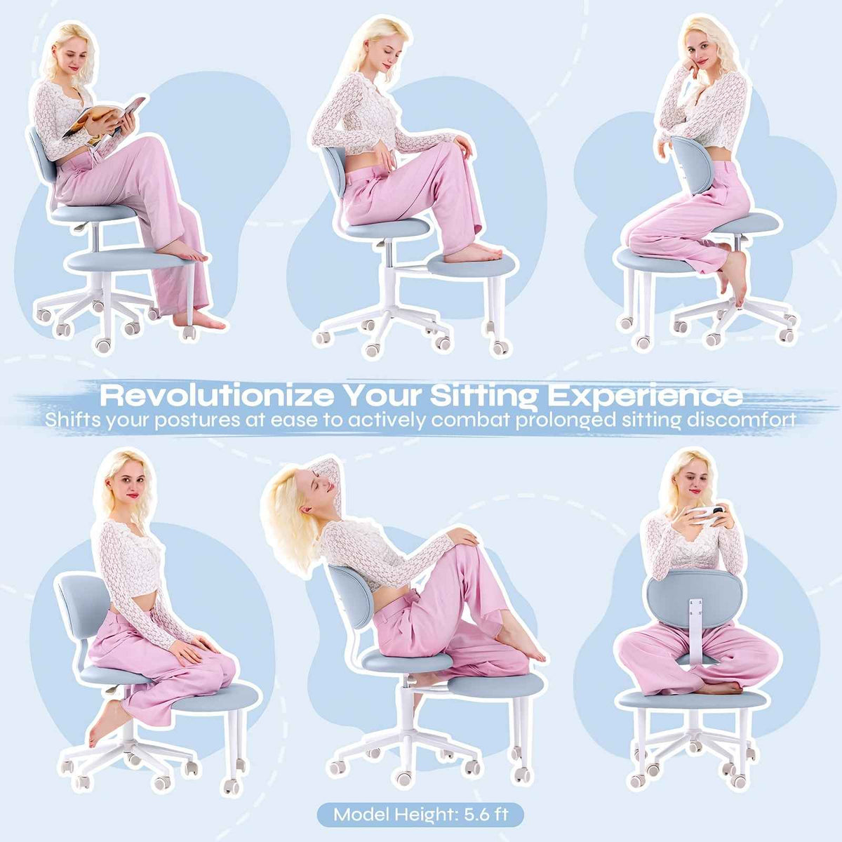 Ergonomic Cross Legged Office Chair | 360° Swivel, Adjustable Height, Lumbar Support, Velvet and PU Leather Black, Stainless Steel Frame, Memory Foam, Perfect Christmas Gift for Fidgety Sitters and Yoga Lover.