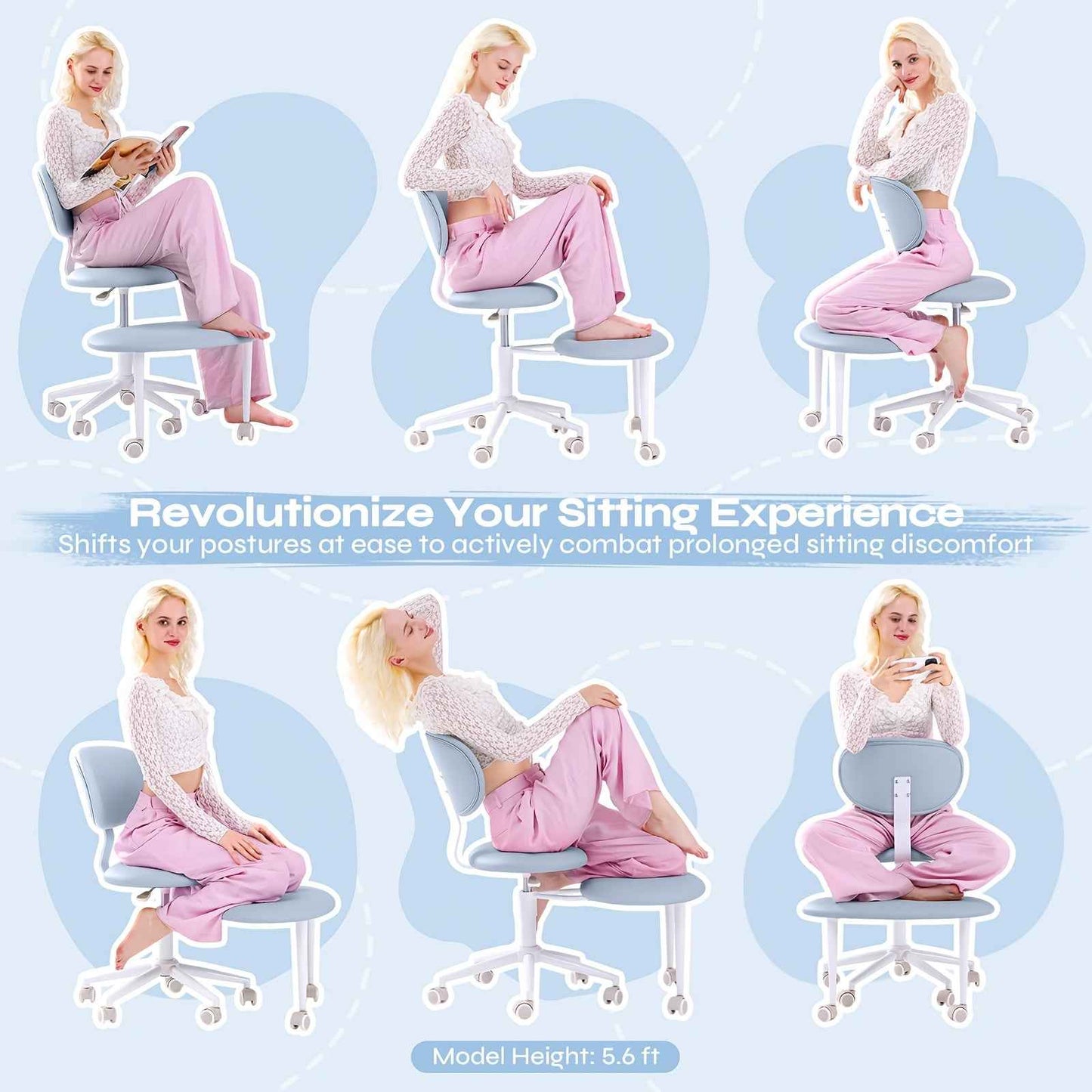 Ergonomic Cross Legged Office Chair | 360° Swivel, Adjustable Height, Lumbar Support, Velvet and PU Leather Black, Stainless Steel Frame, Memory Foam, Perfect Christmas Gift for Fidgety Sitters and Yoga Lover.