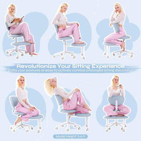 Ergonomic Cross Legged Office Chair | 360° Swivel, Adjustable Height, Lumbar Support, Velvet and PU Leather Black, Stainless Steel Frame, Memory Foam, Perfect Christmas Gift for Fidgety Sitters and Yoga Lover.