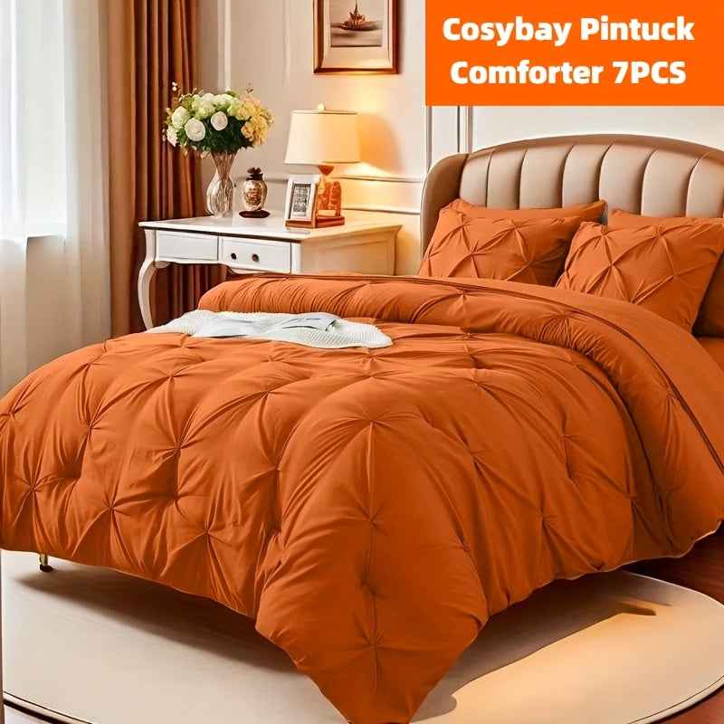 Cosybay 7pcs Comforter Set, Luxury Soft Fluffy Bedding, 1 Comforter 1 Fitted Sheet 1 Flat Sheet 4 Pillowcases & Pillow Cover, All Season Quilt Set Queen, Hypoallergenic Breathable Easy Care, Valentine's Day Gifts School Hallo