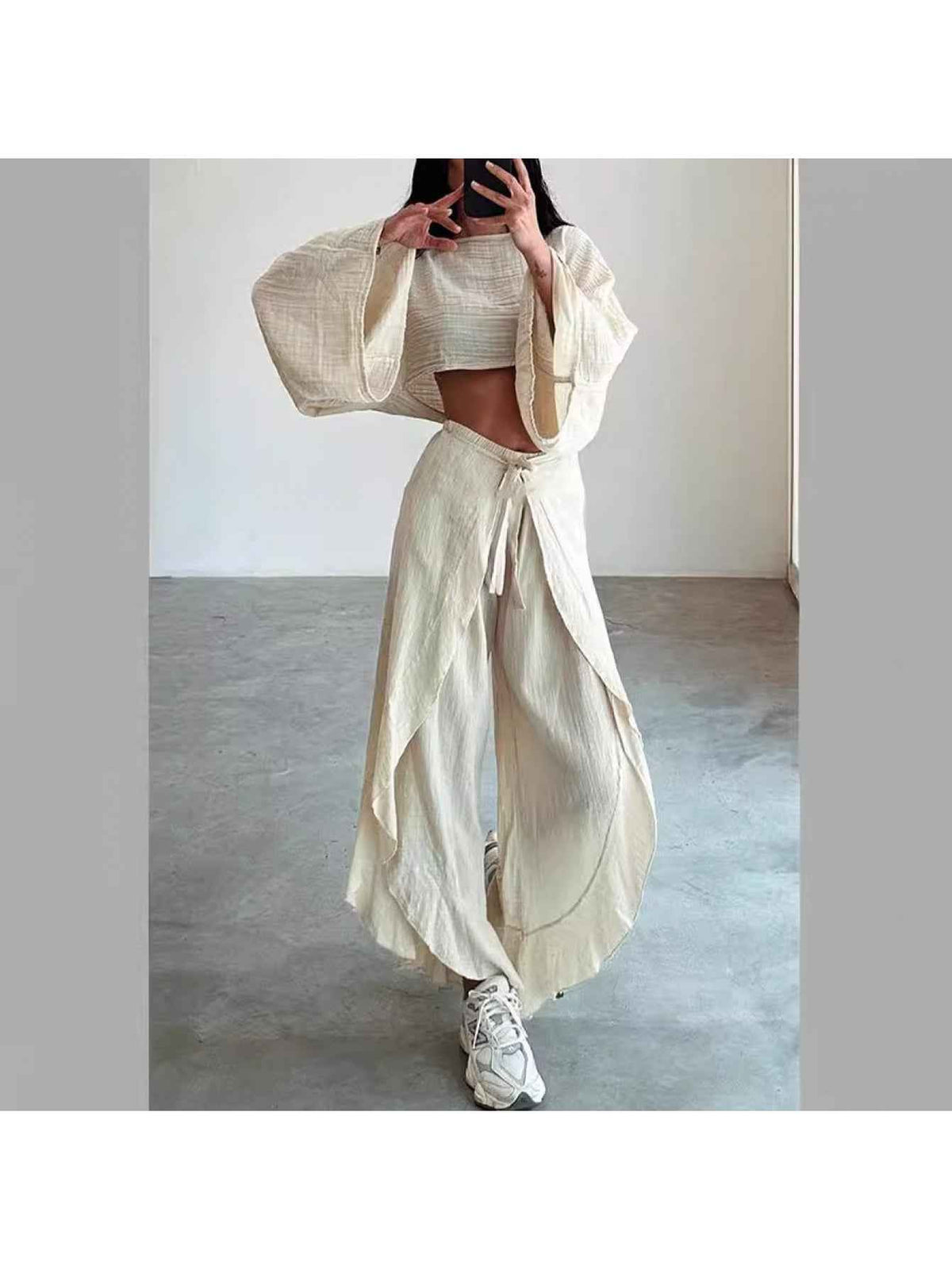 2pcs Outfit with Pleated Elastic Waist Pants And Short-Sleeved Top- Casual Chic for Work From Home, Weekend Errands& Travel- Comfortable& Flexible for Women